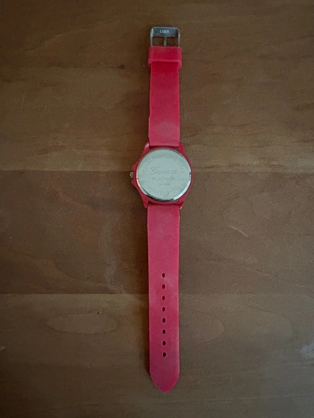Geneva Platinum Red Dial Crystal Bezel Red Rubber Band Watch - needs Battery